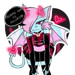  &lt;3 1:1 anthro bat_wings black_clothing blue_body blue_fur blue_skin chiropteran clothing collar crazy_guy_(artist) ear_piercing eyeshadow filter fur girly gloves hair handwear holidays legwear long_tail looking_at_viewer makeup male mammal membrane_(anatomy) membranous_wings piercing pink_eyes pink_hair pose short_hair solo spade_tail succubus terry_(character) text thigh_highs topwear wings 