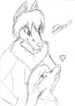  &lt;3 anthro black_and_white canid canine clothing dani86 duo eye_contact female fox happy hoodie inner_ear_fluff looking_at_another looking_up male male/female mammal monochrome red_fox signature sketch smile topwear tuft 