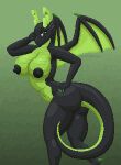  11:15 anthro big_breasts big_butt big_nipples black_body breasts butt claws colored_nails digital_media_(artwork) dragon female green_background green_body green_claws green_eyes green_horn green_nails green_scales green_wings hand_on_hip hi_res horn kaya_(knockedoutdragon) knockedoutdragon long_tail looking_at_viewer membrane_(anatomy) membranous_wings nails nipples pixel_(artwork) scales scalie simple_background solo standing thick_thighs western_dragon wings 
