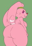  anthro bedroom_eyes big_butt breasts butt cartoon_network chowder_(series) convenient_censorship felid female fur green_background grin half-closed_eyes hi_res huge_butt lagomorph leporid long_ears looking_at_viewer looking_back mammal narrowed_eyes nude panini_(chowder) pink_body pink_eyes pink_fur rabbit rear_view seductive simple_background smile solo standing teeth thick_thighs toonarscontent wide_hips 