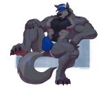 abs anthro baseball_cap biceps big_muscles body_hair bulge canid canine canis clothing coach_mika happy_trail hat headgear headwear hi_res looking_at_viewer machojuice male mammal muscular muscular_anthro muscular_male nipples paws pecs simple_background solo underwear wolf 