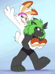  3:4 anthro big_feet carrying claws cute_expression feet hi_res male male/male piggyback scruffkerfluff smile sunny_flowers zed_burrows 