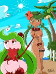  accessory alolan_exeggutor barefoot bdsm beach bondage bound breasts collar dark_body dark_skin duo female female/female fence flower flower_in_hair green_hair hair hair_accessory hi_res human human_on_humanoid humanoid interspecies leash mammal multicolored_body nintendo nipples not_furry nude palm_tree plant pok&eacute;mon pok&eacute;mon_(species) regional_form_(pok&eacute;mon) seaside slave sun tree trial_captain_mallow tsareena unknown_artist video_games white_body 