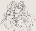  4girls braid breasts byleth_(fire_emblem) byleth_(fire_emblem)_(female) cleavage cunnilingus dorothea_arnault dress edelgard_von_hresvelg fire_emblem fire_emblem:_three_houses greyscale hand_on_another&#039;s_face harem kiss lineart long_hair medium_breasts monochrome multiple_girls natural_virtue navel nipples oral petra_macneary side_ponytail spread_legs stomach thighhighs wavy_hair yuri 