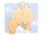  2021 anthro belly blush convenient_censorship humanoid_hands inunoshippo kemono male mammal moobs nipples overweight overweight_anthro overweight_male solo towel ursid 