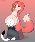  ambiguous_gender anthro belly big_belly canid canine domestic_cat drake_(kitty_pride) duo felid feline felis foxball hair happy hi_res kitty_pride kneeling lying mammal nude obese on_back on_front overweight short_hair smile standing 