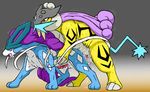 canine claws cum dog dragon_soul_e drooling duo eyes_closed feral feral_on_feral fur gay humping legendary_pok&#233;mon male mammal nintendo open_mouth orgasm penis pok&#233;mon pok&eacute;mon purple_fur raikou red_eyes saliva simple_background suicune sweat video_games white_fur yellow_fur 