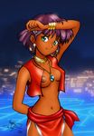  bare_shoulders bob_cut bracelet dark_skin earrings enigmawing fushigi_no_umi_no_nadia green_eyes hair_ornament hairclip hoop_earrings jewelry loincloth nadia nadia_ra_alwar neck_ring purple_hair short_hair the_secret_of_blue_water vest 