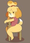  2021 absurd_res animal_crossing anthro blouse canid canine canis chair clothing domestic_dog female furniture hi_res isabelle_(animal_crossing) looking_at_viewer mammal nintendo red_clothing red_shirt red_topwear seductive shih_tzu shirt side_view sitting smile solo thick_thighs toonarscontent topwear toy_dog video_games yellow_body 