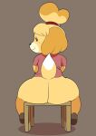  2021 absurd_res animal_crossing anthro big_butt blouse butt canid canine canis chair clothing domestic_dog female furniture hi_res isabelle_(animal_crossing) looking_at_viewer looking_back looking_back_at_viewer mammal nintendo rear_view red_clothing red_shirt red_topwear shih_tzu shirt sitting smile solo toonarscontent topwear toy_dog video_games yellow_body 
