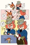  &quot;honest&quot;_john_foulfellow 2021 anthro black_nose canid canine clothed clothing comic disney fox fur group hat headgear headwear hi_res japanese_text male mammal nick_wilde pinocchio text uochandayo zootopia 