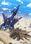  absurdres aircraft airplane armored_core armored_core:_for_answer cloud desert ffr-41mr fighter_jet flying highres jet mecha military military_vehicle nagaoka_kihei no_humans science_fiction sentou_yousei_yukikaze sky solo_focus spirit_of_mother_will vehicle_focus 
