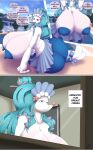  &lt;3 absurd_res anthro arrested athena_(megustalikey) big_breasts big_butt blush bodily_fluids breasts butt english_text expand-blurples female hi_res huge_breasts huge_butt hyper hyper_breasts lactating letterbox milk nintendo nipples plant pok&eacute;mon pok&eacute;mon_(species) presenting presenting_hindquarters primarina prison side_boob sitting solo swimming_pool text tree video_games 