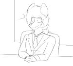  5_fingers absurd_res anthro black_and_white canid canine canis chair clothed clothing donya fingers furniture hair hi_res male mammal monochrome necktie shocked shocked_expression sketch solo suit table 