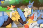  &lt;3 2021 3:2 anthro anus bodily_fluids braixen breasts canid canine canis chest_spike chest_tuft cutaway digital_media_(artwork) duo female female/female genital_fluids genitals hi_res inner_ear_fluff kissing lucario mammal nintendo nipples nude open_mouth outside pok&eacute;mon pok&eacute;mon_(species) pussy pussy_juice sex spikes spikes_(anatomy) spread_legs spreading thedeadtimezone tongue tribadism tuft vaginal video_games 