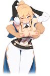  1boy 1girl armpits arms_up bangs belt blonde_hair blue_capelet blue_eyes blush breast_grab breasts capelet coattails disembodied_limb genshin_impact grabbing grabbing_from_behind hetero highres jean_gunnhildr_(genshin_impact) large_breasts long_hair one_eye_closed open_mouth pants pepper0 ponytail sidelocks simple_background solo_focus tight tight_pants white_background white_pants 