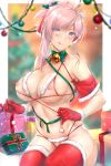  bra christmas cleavage fate/grand_order miyamoto_musashi_(fate/grand_order) nipples pantsu rei_kun thighhighs underboob undressing 