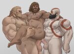  3boys abs anal armpits bald bara beard biceps blonde_hair brown_hair carrying chest_tattoo completely_nude dark_skin dark_skinned_male double_penetration erection facial_hair god_of_war greek_mythology group_sex highres kratos large_pectorals magni_(god_of_war) male_focus male_pubic_hair mature_male mmm_threesome modi_(god_of_war) multiple_boys muscular muscular_male mustache navel nipples nude pale_skin penis pubic_hair sex short_hair smirk stomach tattoo tevit_(tevit15) thick_thighs thighs threesome uncensored yaoi 