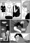  bathroom bed bedroom bottomwear chair clothing comic english_text female furniture grimart hair howl_(grimart) humanoid jacket leto_(grimart) long_hair lying male monochrome pants sam_(grimart) shirt sitting standing text toilet topwear 