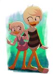  accessory anatid anseriform anthro avian bird bottomwear clothing d-rock disney drockdraw duck ducktales ducktales_(2017) duo female footwear hair hair_accessory hair_bow hair_ribbon hi_res lena_(ducktales) lena_sabrewing ribbons shoes simple_background size_difference skirt smile webby_vanderquack 