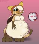 ambiguous_gender anthro belly bent_over big_belly big_breasts breasts clothed clothing domestic_cat duo felid feline felis female foxball gatto_(kitty_pride) hair happy kitty_pride lying mammal marsupial nipples on_front partially_clothed phalangeriform smile vore 
