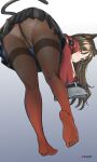  aiuti animal_ears arknights ass cameltoe feet pantsu pantyhose skirt_lift skyfire_(arknights) tail 