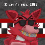  2021 animatronic anthro big_ears black_nose canid canine checkered_wall close-up english_text eye_patch eyes_covered eyewear five_nights_at_freddy&#039;s fox foxy_(fnaf) fur gold_(metal) gold_tooth grey_teeth hair humor i_can&#039;t_see_shit justthyneedraws machine male mammal meme multicolored_body pink_body pirate portrait red_body red_fur red_hair restaurant robot sharp_teeth short_hair smile solo teeth text video_games 