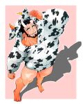  1boy absurdres animal_costume animal_ears bara beard black_hair blush briefs broken_horn bulge chinese_zodiac cow_boy cow_costume cow_ears cow_horns demon_boy demon_horns facial_hair fake_animal_ears foreshortening from_above full_body highres hood hoodie horns kizami_nori_to_yamaimo live_a_hero looking_at_viewer male_focus male_underwear mature_male muscular muscular_male nessen_(live_a_hero) no_pants pointy_ears print_male_underwear short_hair smile solo thighs underwear white_hoodie year_of_the_ox 