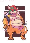  anthro badwagon_(artist) balls bowser cumming_at_viewer ejaculation genitals koopa looking_at_viewer male mario_bros nintendo penis scalie solo standing tongue tongue_out video_games 