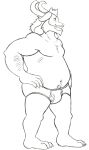  anthro asgore_dreemurr barefoot beard black_and_white briefs clothed clothing facial_hair hand_on_hip horn male monochrome musclegut mustache simple_background sketch solo thegreatmatsutzu topless undertale underwear video_games white_background 