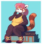  ailurid anthro bicycle breasts cleavage clothed clothing ducky_(artist) female food hair hi_res kentarokun macro mammal popsicle red_panda solo 