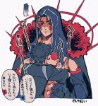  ... 2boys between_pecs black_hair blue_hair bodypaint cape closed_mouth cu_chulainn_(fate)_(all) cu_chulainn_alter_(fate/grand_order) dark_blue_hair dark_persona detached_hood earrings expressionless facepaint fate/grand_order fate_(series) fujimaru_ritsuka_(male) fur-trimmed_cape fur_trim head_between_pecs highres hood hood_up hug jewelry long_hair looking_at_another male_focus multiple_boys muscular muscular_male pectorals ponytail red_eyes shirtless short_hair short_sleeves simple_background speech_bubble spikes takara_hajimaru translation_request yaoi 
