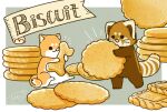  2021 ailurid biped biscuit_(food) bread brown_body brown_fur canid canine canis chibi domestic_dog dot_eyes duo feral food fur hi_res mammal micro red_panda shi_nominmin sitting 
