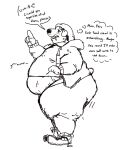  anthro big_butt black_and_white blush bodily_fluids butt canid canine canis clothing crustypelican3 dialogue domestic_dog english_text female hi_res humanoid jacket mammal mastiff molosser monochrome obese overweight overweight_female partially_colored rosie_(crustypelican3) rottweiler sketch solo stretch_marks stuffing sweat sweatpants text thick_thighs thought_bubble tight_clothing topwear 