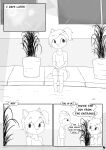  absurd_res anthro canid canine canis canisfidelis child comic dialogue domestic_dog duo female hi_res humphrey_(canisfidelis) male mammal monochrome plant potted_plant seashell_(canisfidelis) sitting sun young 