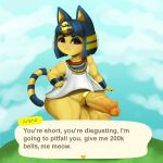  absurd_res accessory animal_crossing ankha_(animal_crossing) anthro balls big_penis cock_ring domestic_cat dwn000 english_text erection felid feline felis genitals gynomorph hi_res huge_penis intersex jewelry mammal nintendo penis penis_accessory penis_jewelry short_stack solo speech_bubble text thick_thighs vein veiny_penis video_games wide_hips 