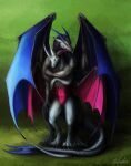  absurd_res anthro bite black_body black_scales blue_body blue_eyes blue_scales dragon duo ear_bite hi_res horn hug magnus male male/male pink_body pink_scales reptile scales scalie size_difference standing unknown_artist wings yellow_eyes zarizav 