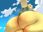  animal_crossing anthro anus barely_visible_anus big_butt blush bodily_fluids bottomless breasts butt butt_focus canid canine canis clothed clothing cloud curvy_figure domestic_dog female hair hi_res huge_butt hyper isabelle_(animal_crossing) looking_at_viewer looking_back looking_down low-angle_view mammal musk nintendo open_mouth partially_clothed rear_view shih_tzu sky sky_background sleepyras solo sweat thick_thighs topwear toy_dog video_games voluptuous wide_hips worm&#039;s-eye_view yellow_body 