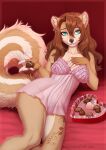  &lt;3 absurd_res anthro biped candy chocolate clothing countershade_legs countershade_torso countershading dessert dress female food fur hi_res holidays kyotoleopard mammal mephitid skunk solo striped_tail stripes tan_body tan_fur valentine&#039;s_day white_body white_fur 