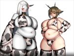  animal_print big_breasts blaccura blush breasts bulge cleavage clothed clothing cow_print duo gynomorph hi_res huge_breasts human humanoid hybrid intersex kantai_collection legwear mammal monster not_furry seaport_princess skindentation slightly_chubby thick_thighs thigh_highs wide_hips 