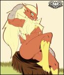  anthro avian beak blaziken blue_eyes breasts claws female fluffy fluffy_tail fur genitals hi_res knightmoonlight98 multicolored_body multicolored_fur muscular muscular_anthro muscular_female nintendo open_mouth open_smile pok&eacute;mon pok&eacute;mon_(species) pussy red_body red_fur simple_background sitting smile solo tongue video_games yellow_body yellow_fur 