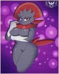  anthro black_body black_fur breasts fangs featureless_breasts female fur hi_res knightmoonlight98 multicolored_body multicolored_fur nintendo pok&eacute;mon pok&eacute;mon_(species) red_body red_eyes red_fur smile solo video_games weavile white_body white_fur 