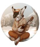  anthro clothing felid feline floofykitkat hair lute lynx male mammal musical_instrument plucked_string_instrument solo string_instrument ukulele 