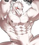  abs anthro arknights arms_tied biceps blush bodily_fluids bound chung0_0 crocodile crocodilian crocodylid cum cum_on_body genital_fluids hi_res male muscular muscular_anthro muscular_male nipples nude pecs rangers_(arknights) red_eyes reptile scalie slit solo submissive submissive_male teeth white_body 