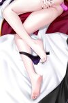  1girl after_vaginal anal anal_object_insertion barefoot bed_sheet black_nails bottomless chinese_commentary commentary commission cum cum_in_pussy cumdrip dakimakura_(medium) dildo fate/grand_order fate_(series) from_above highres jeanne_d&#039;arc_(alter)_(fate) jeanne_d&#039;arc_(fate)_(all) jiushi_shijiu legs lower_body lying nail_polish object_insertion on_side pussy sex_toy soles solo toenail_polish uncensored vibrator 