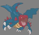  absurdres claws commentary_request druddigon full_body gen_5_pokemon grey_background highres no_humans open_mouth orange_eyes ouran pokemon pokemon_(creature) signature simple_background solo tongue 