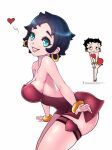  1girl betty_boop betty_boop_(character) black_hair blue_eyes breasts cartoon dress earrings elquijote heart highres jewelry looking_at_viewer medium_breasts short_hair simple_background smile solo white_background 
