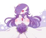  accessory bouquet breasts clairevoir clothing dress female flower flower_in_hair gardevoir hair hair_accessory hair_over_eye inverted_nipples long_hair looking_at_viewer nintendo nipples one_eye_obstructed plant pok&eacute;mon pok&eacute;mon_(species) purple_hair red_eyes simple_background solo video_games 