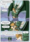  7:10 anthro biped blue_eyes brown_eyes brown_nose canid canine cheek_tuft chest_tuft claws close-up comic day dialogue digital_media_(artwork) dragon duo embrace english_text eyes_closed facial_tuft farin finger_claws fox fur geminisaint green_body head_tuft hi_res horn male male/male mammal membrane_(anatomy) membranous_wings multicolored_body multicolored_fur muscular muscular_anthro muscular_male navel nipples open_mouth outside partially_submerged scalie sekk&#039;ral spines standing tan_body tan_fur teeth text tongue tuft two_tone_body two_tone_fur vein wing_claws wings 