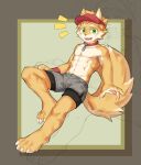  abs anthro band-aid bandage blush canid canine clothed clothing collar hi_res joeyzliaotang male mammal muscular muscular_male pecs solo surprise topless young 